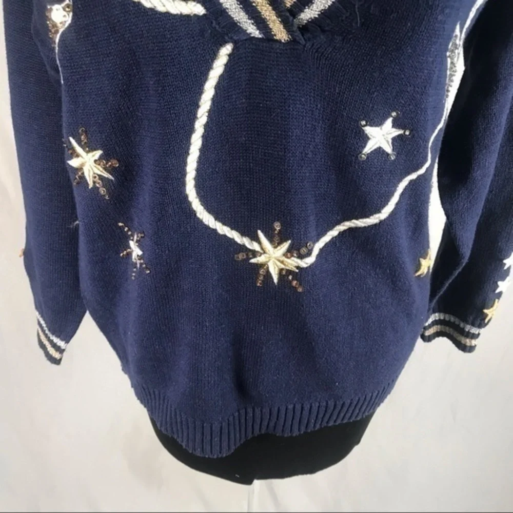 80’s Vintage ‘Joyce’ Nautical Theme Embellished V-Neck Sweater